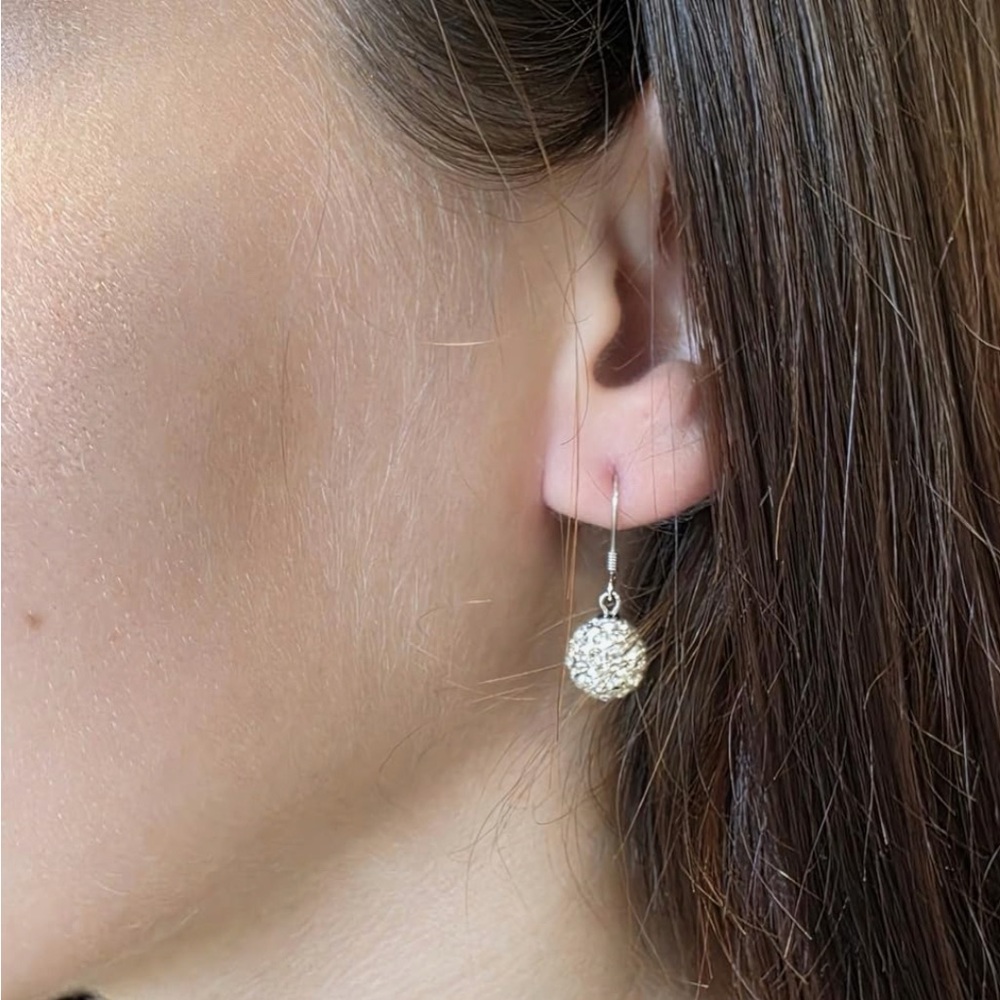 White Gold Plated Rhinestone Ice Sphere Drop Earrings. New. - Picture 2 of 7